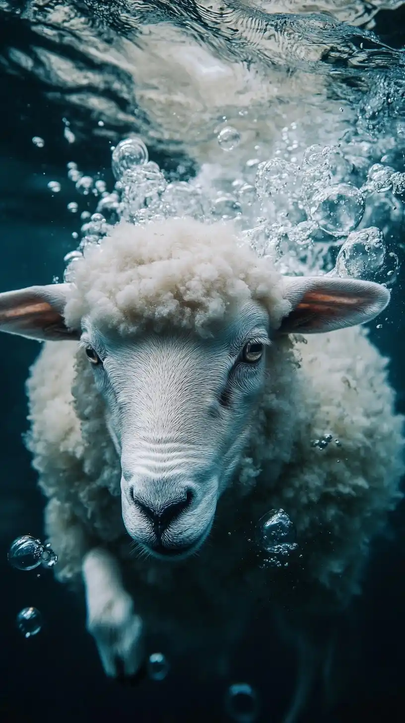 Realistic Sheep Underwater Struggle