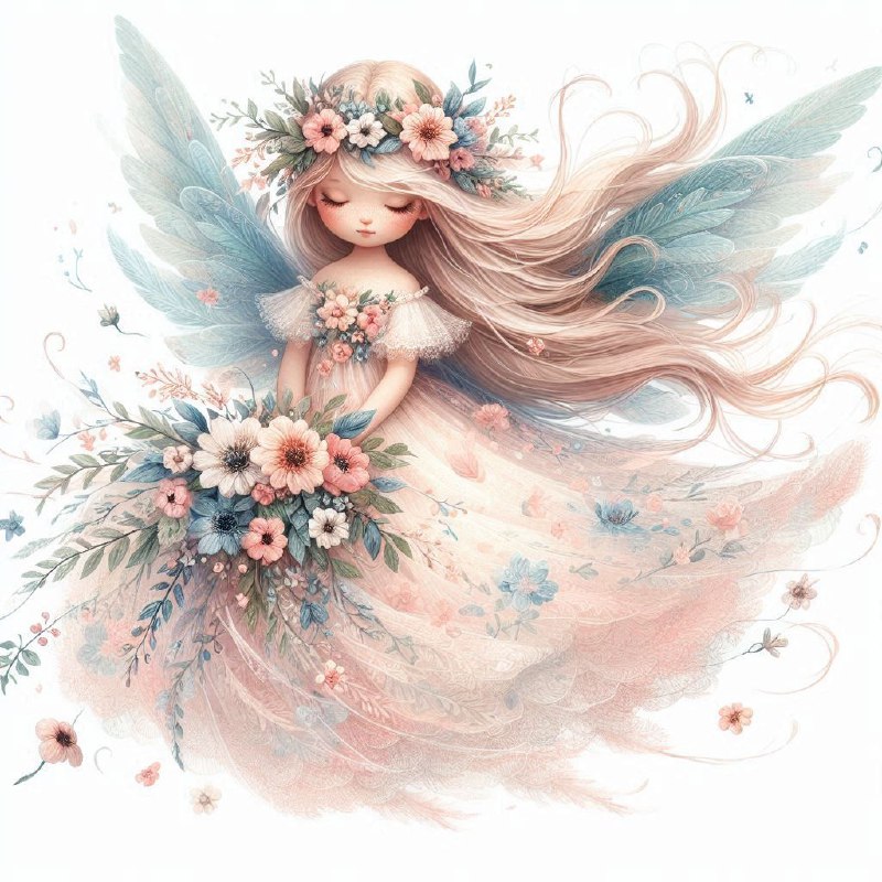 Winged Spring Fairy in Fluffy Flower Dress Clipart