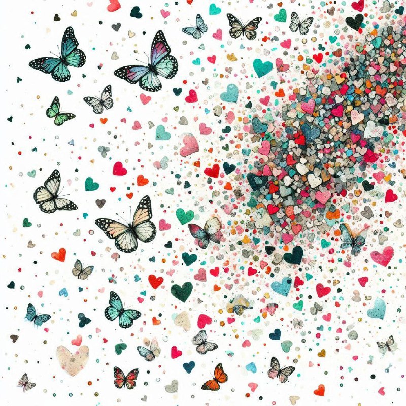 Tiny Heart Confetti and Butterflies Watercolor Art