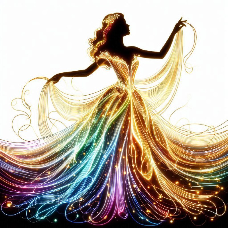 Luminescent Line Silhouette of Dancing Bride