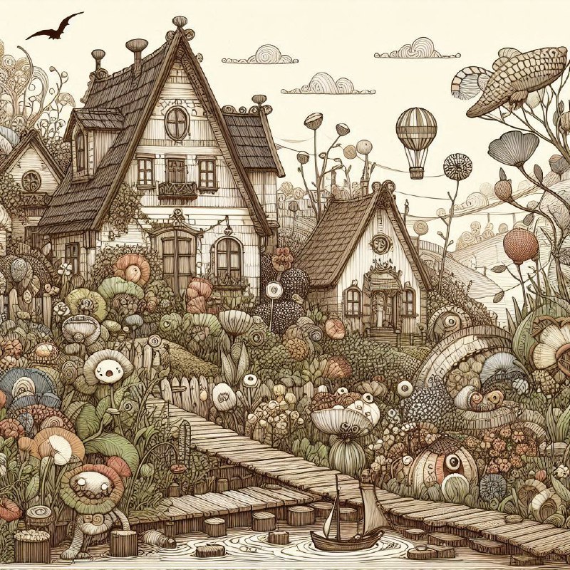 Nostalgic Whimsical Garden With Small Houses