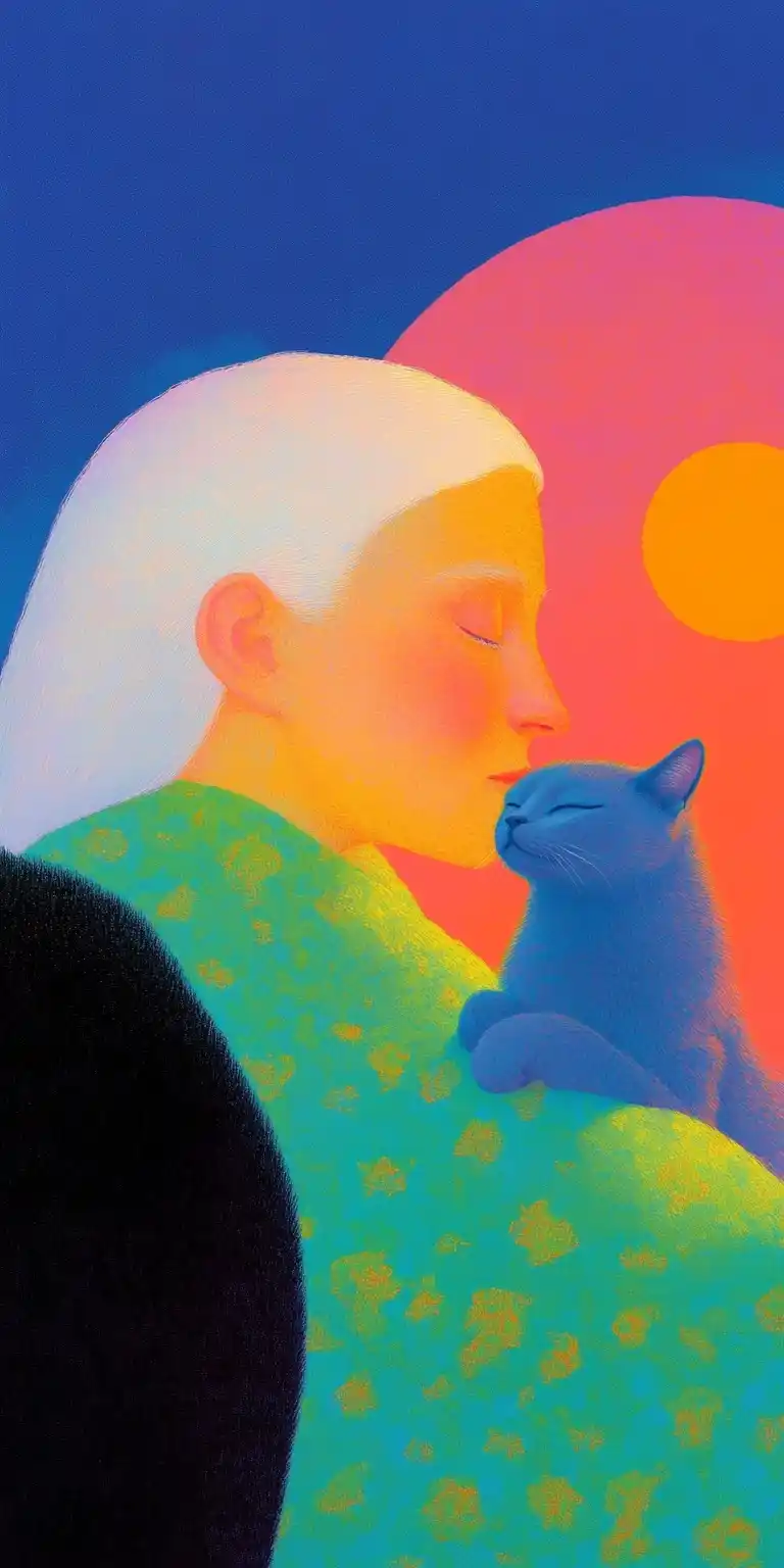 Elderly Woman with Siamese Cat