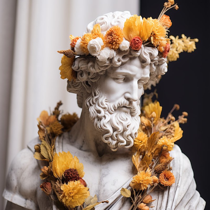 Classical Marble Statue Made of Dried Flowers