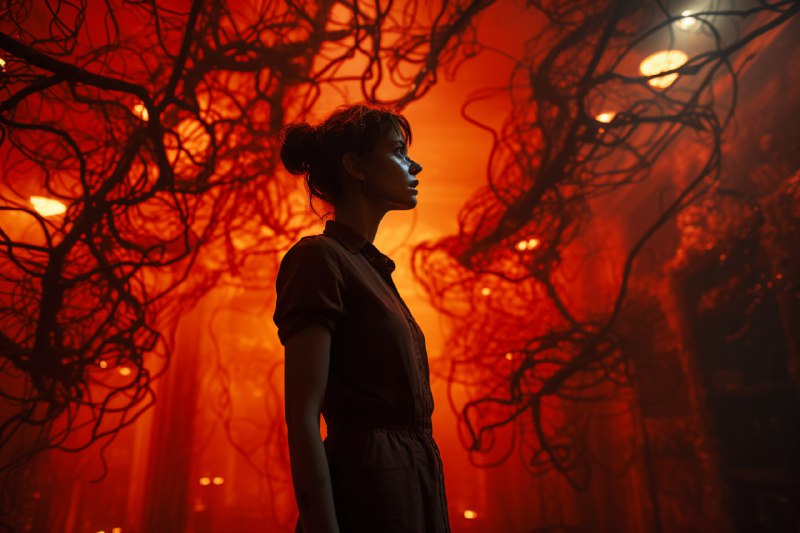 Woman With Tree in Her Head in Red Room Movie Still
