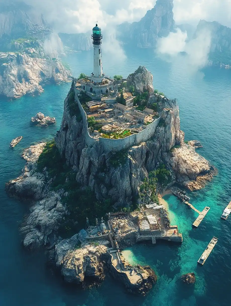 Surreal Island with Lighthouse