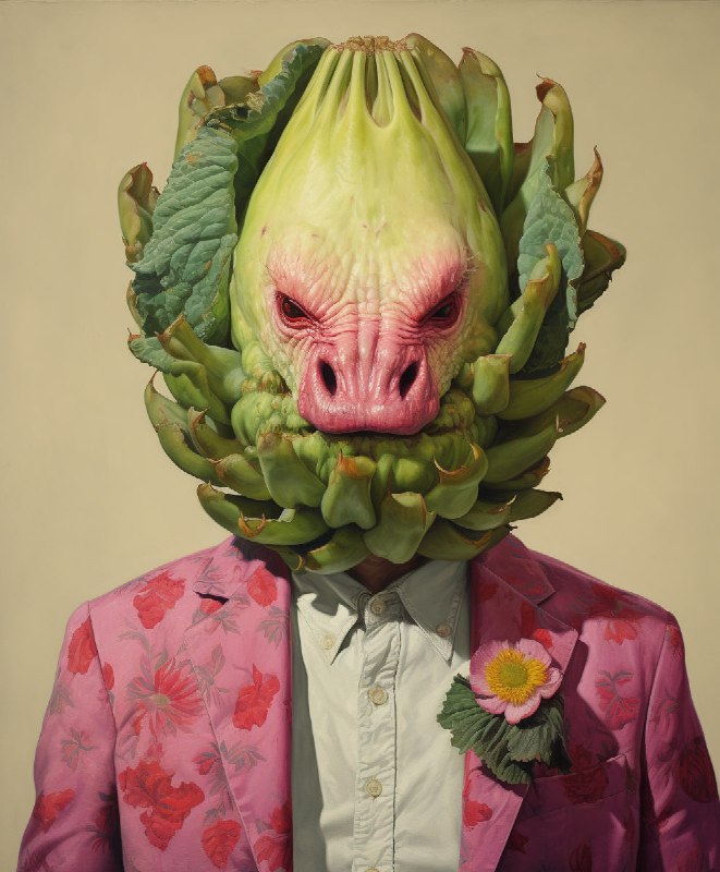 Creepy Dragon Fruit Head Figure Realistic Portrait