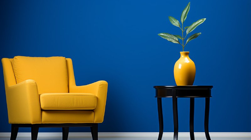 Blue Room With Yellow Chair Minimalist Interior