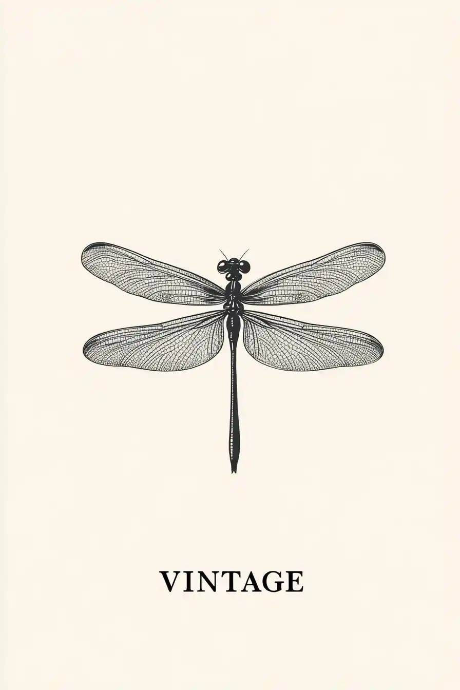 Vintage Minimalist Dragonfly Illustration