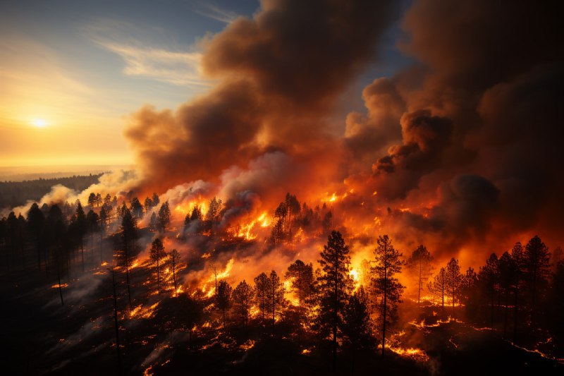 Raging Wildfire With Firefighters Battling Blaze