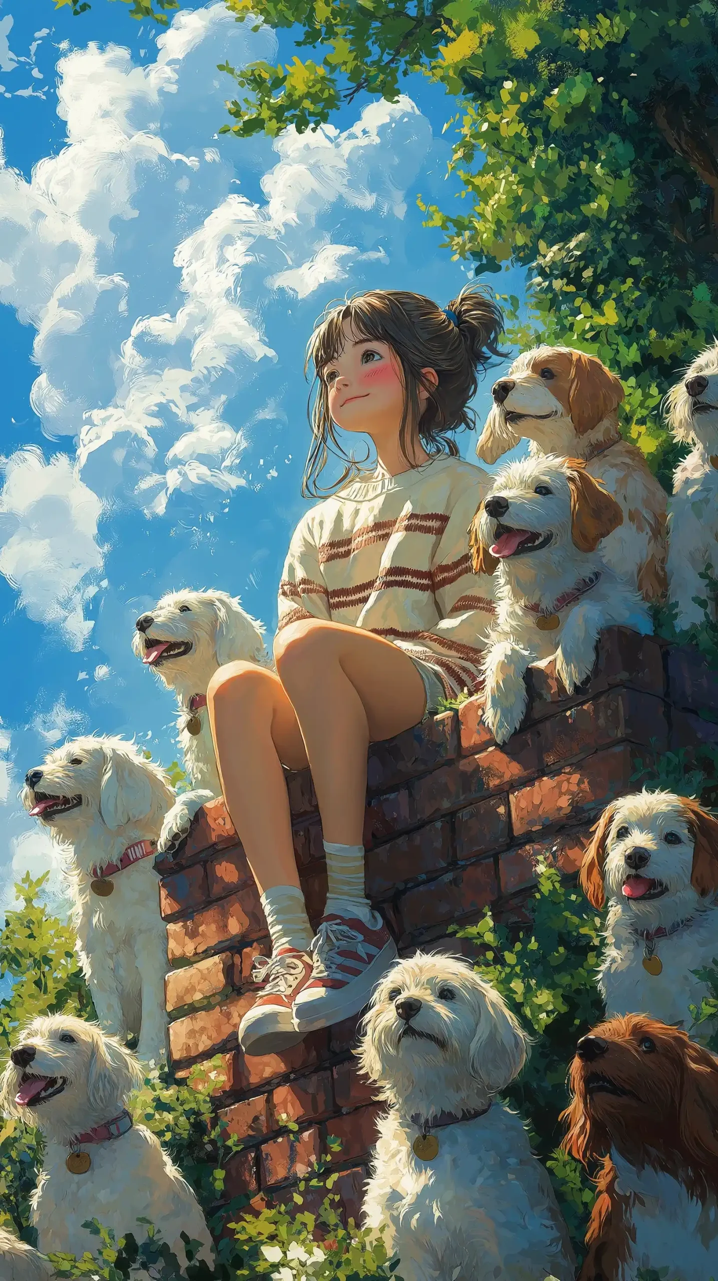 Anime Girl with Dogs