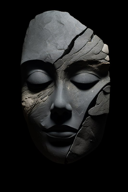 Stone Woman Layered Portrait on Black Background
