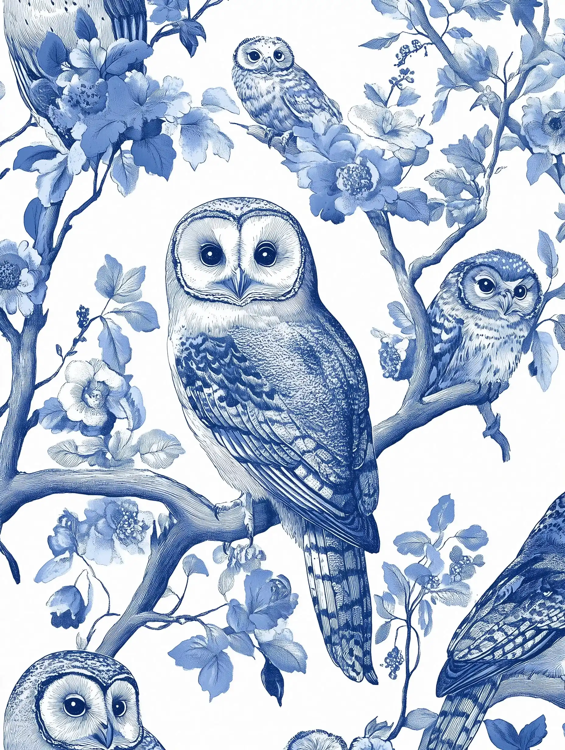 Toile Floral Owl Pattern