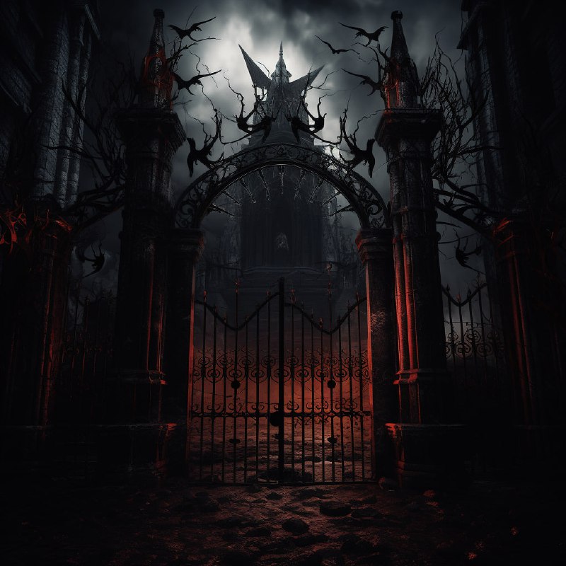 Gothic Castle Metal Gates With Bat Vampire Mood