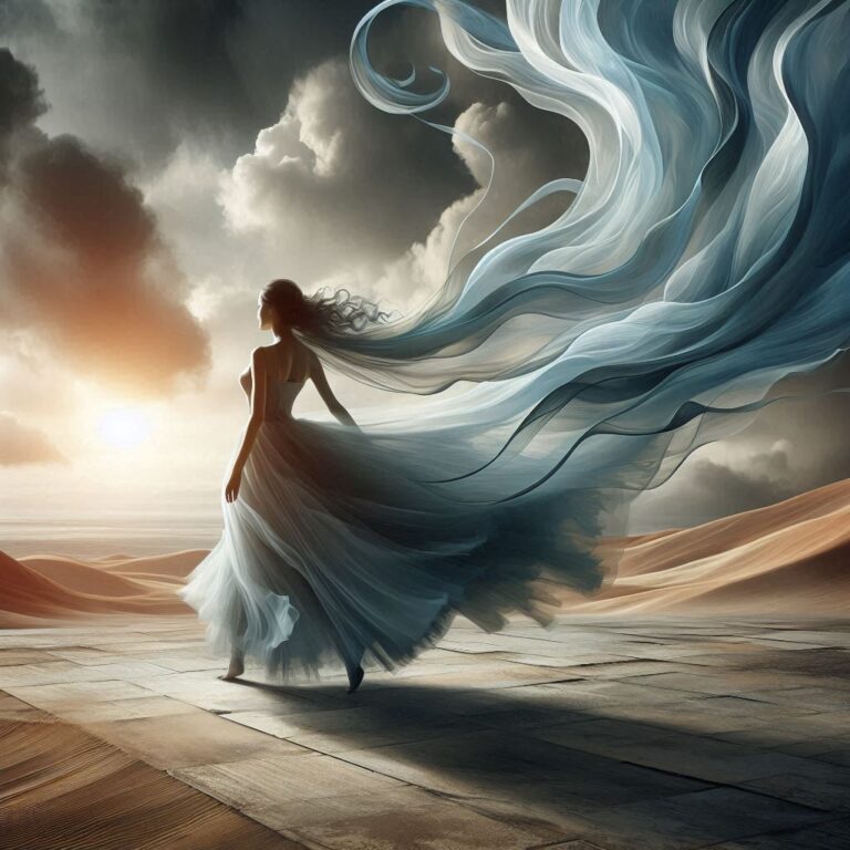 Woman in Flowing Wind Dress Constructivism Art