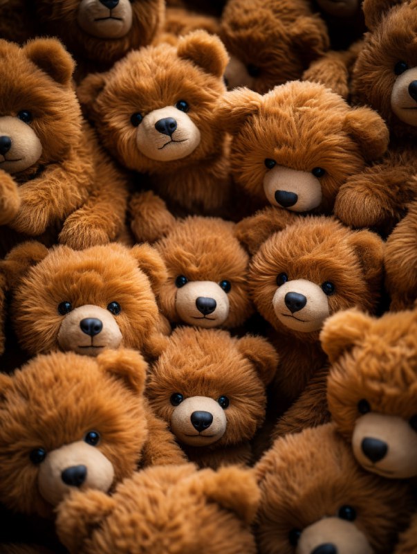 Twenty Identical Teddy Bears Sleeping Squeezed Together