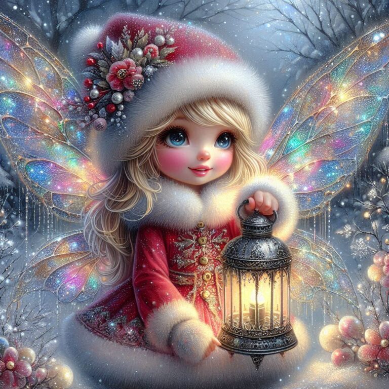 Whimsical Santa Fairy in Winter Forest