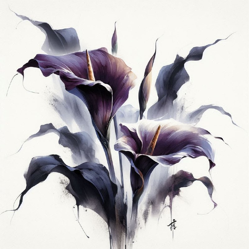 Chinese Calla Lily in Dark Purple Elegant Painting
