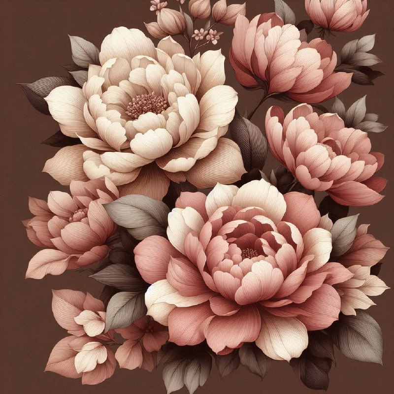 Soft Pink Large Flower Seamless Pattern on Brown