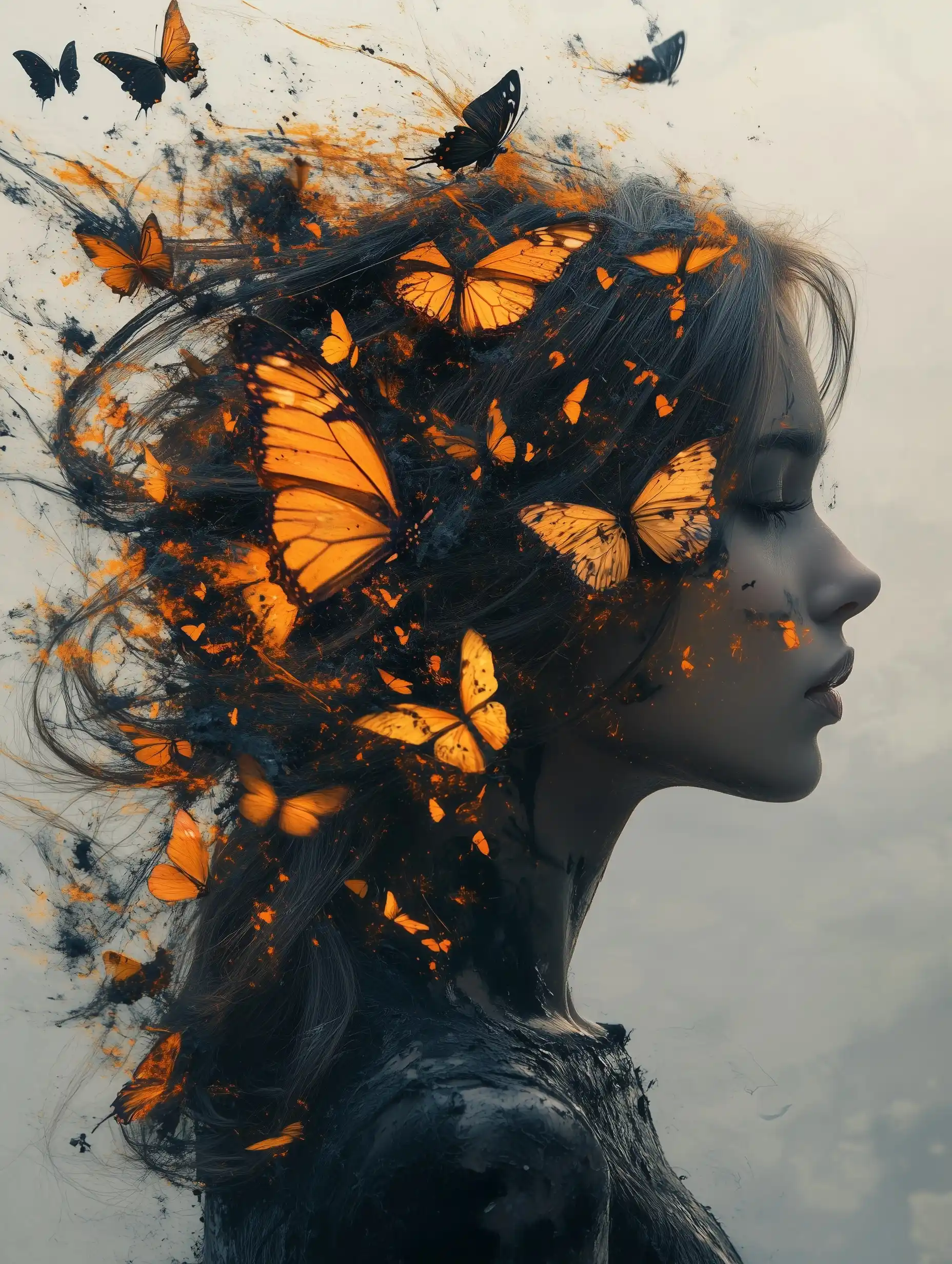 Surreal Woman with Paint Splatter