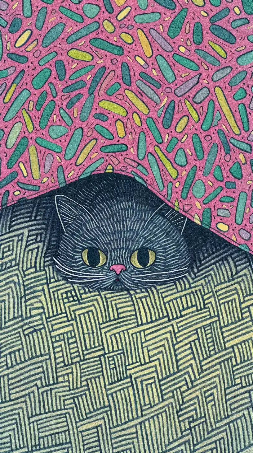 Cute Cat Under Covers Illustration