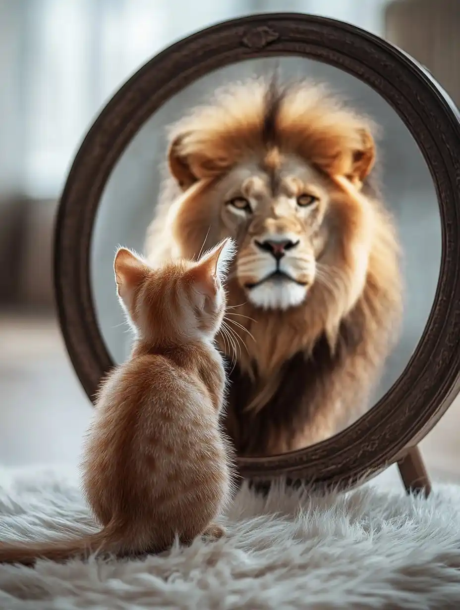 Kitten and Lion Reflection