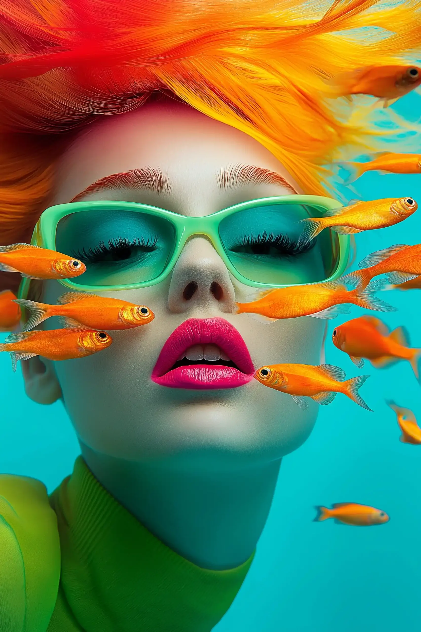 Colorful Hair Underwater Scene