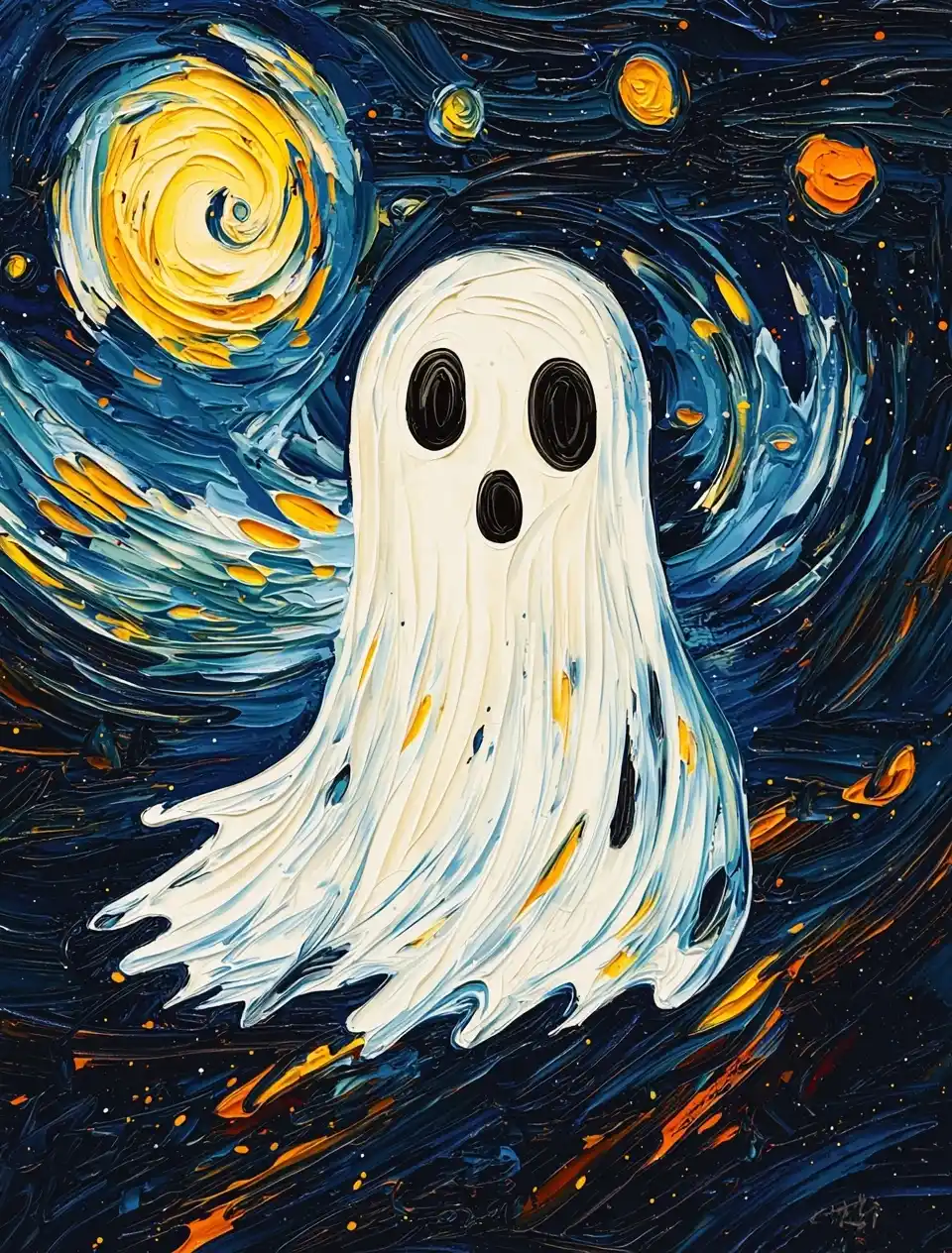 Cute Ghost in Starry Night