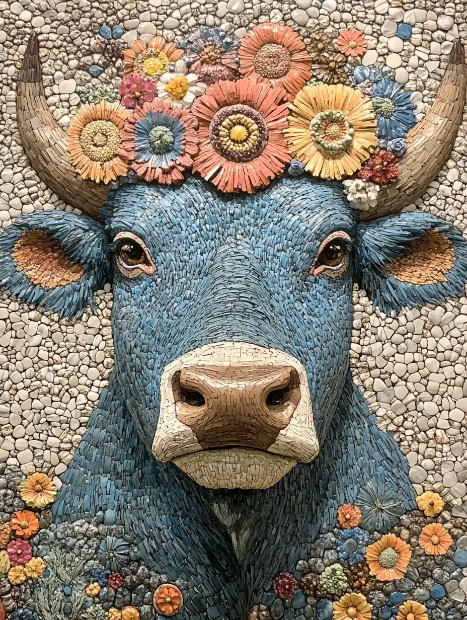 Blue Bull with Flowers