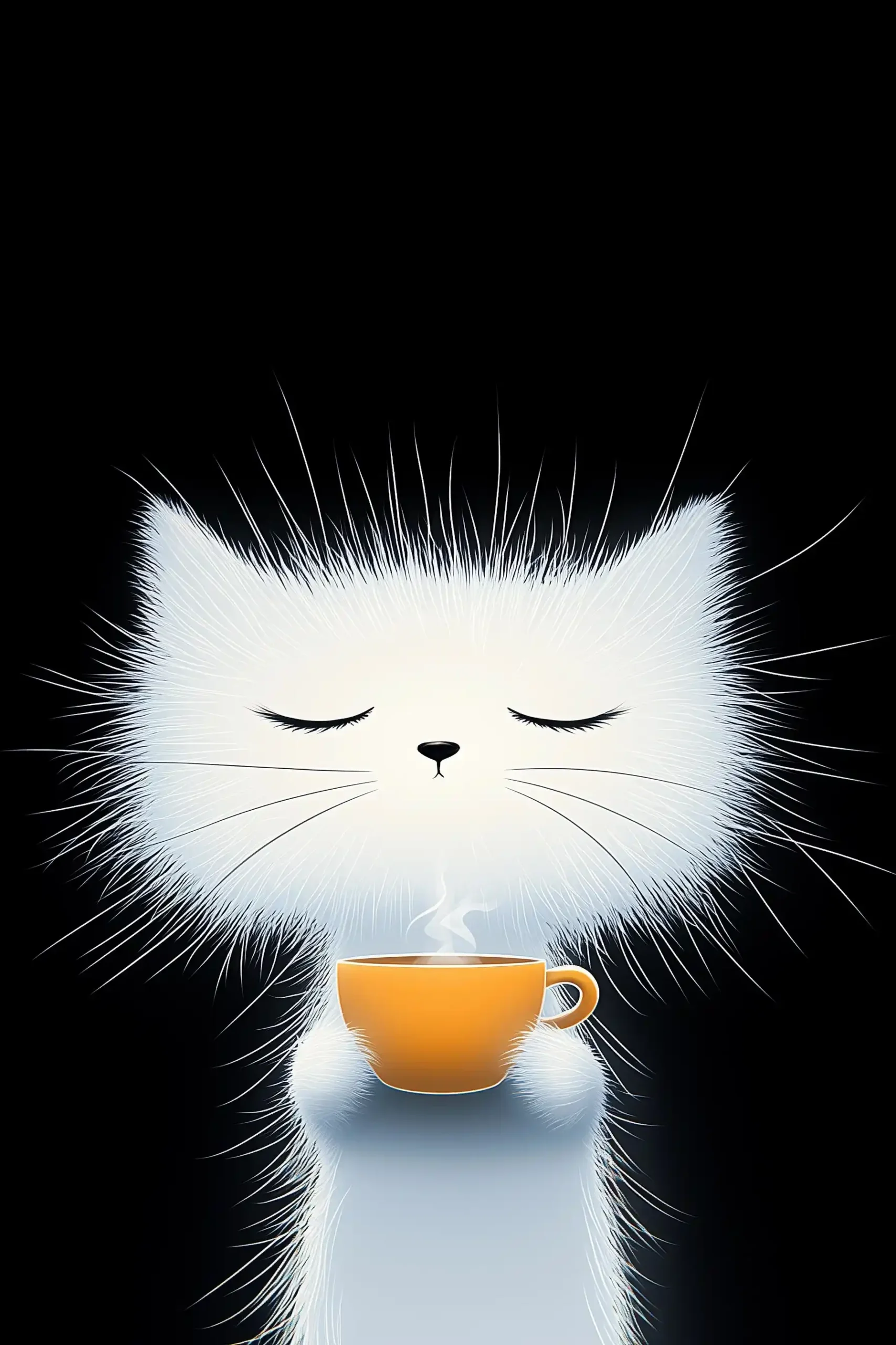 Caricatured Cat with Coffee