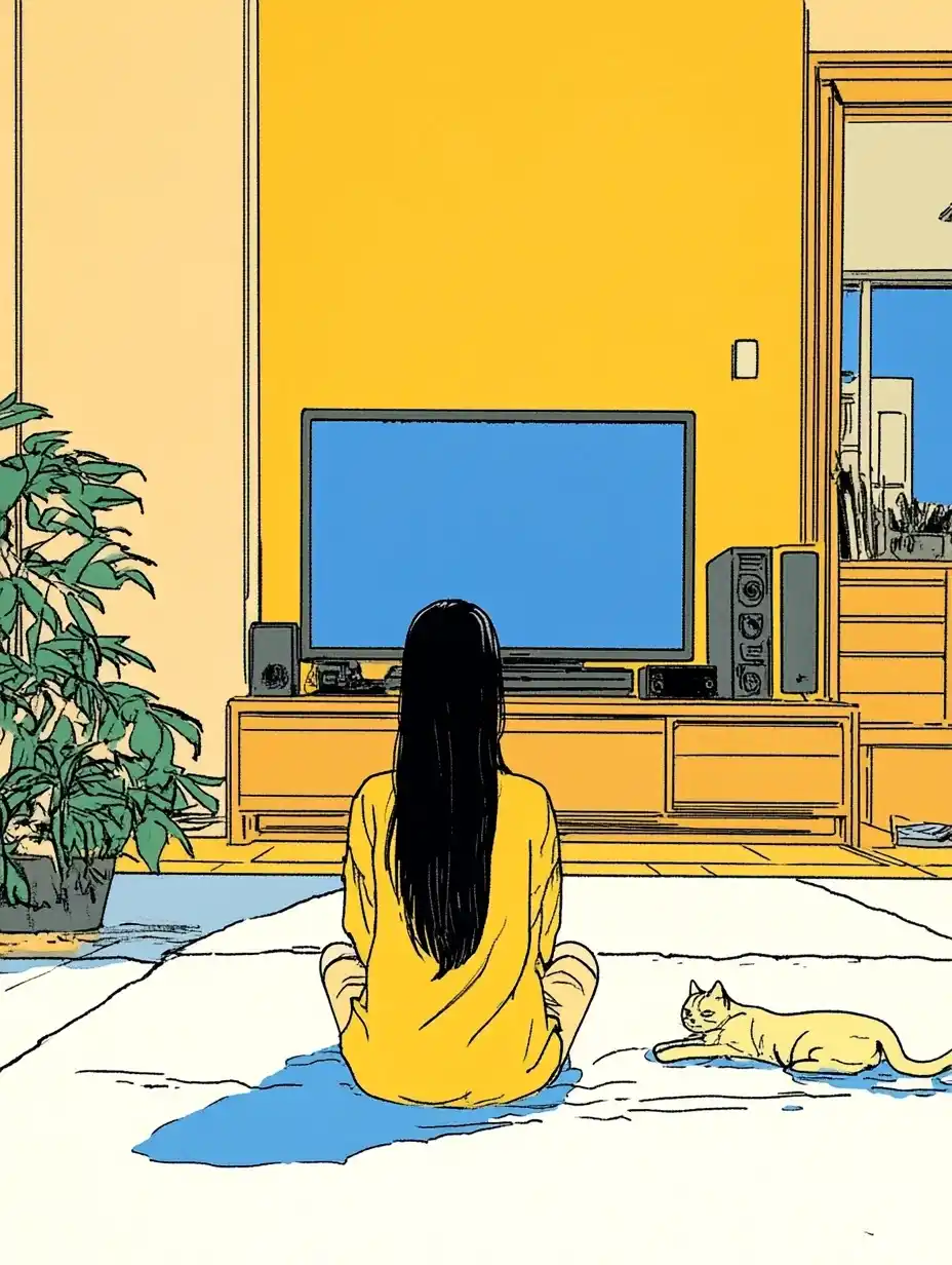 Hand-Drawn Girl with Cat