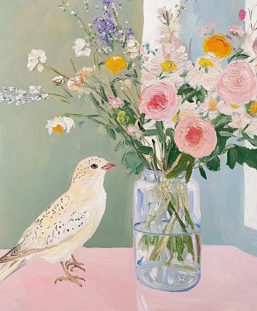 Bird and Vase in Kusama Style