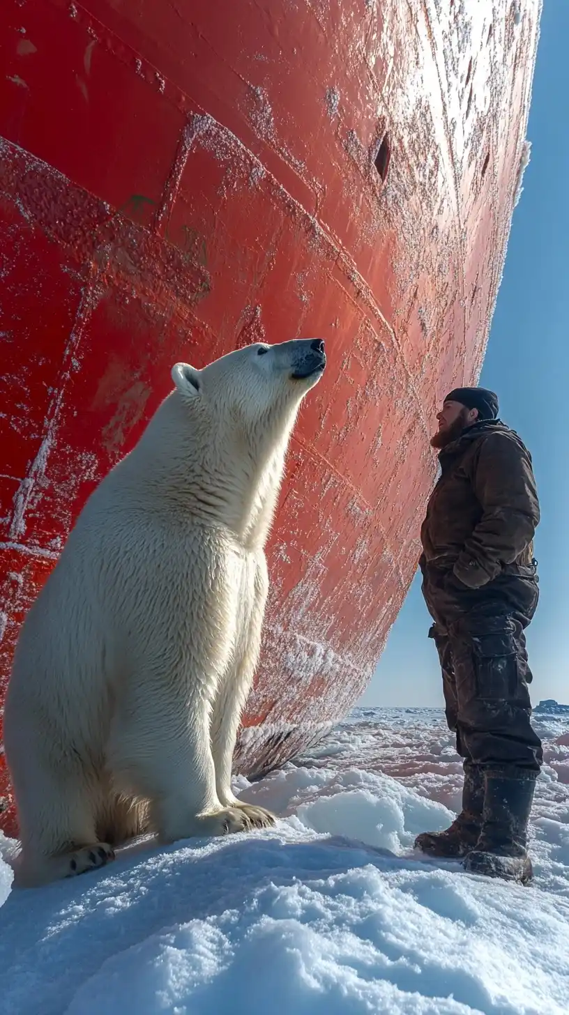 Polar Bear and Sailor in Arctic
