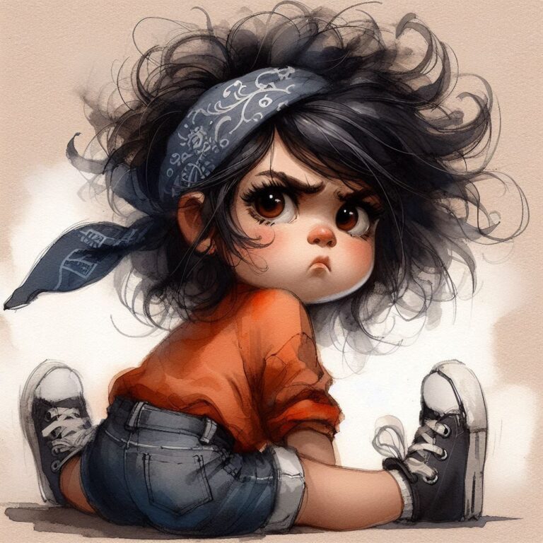 Furious Girl in Orange Shirt Watercolor Illustration