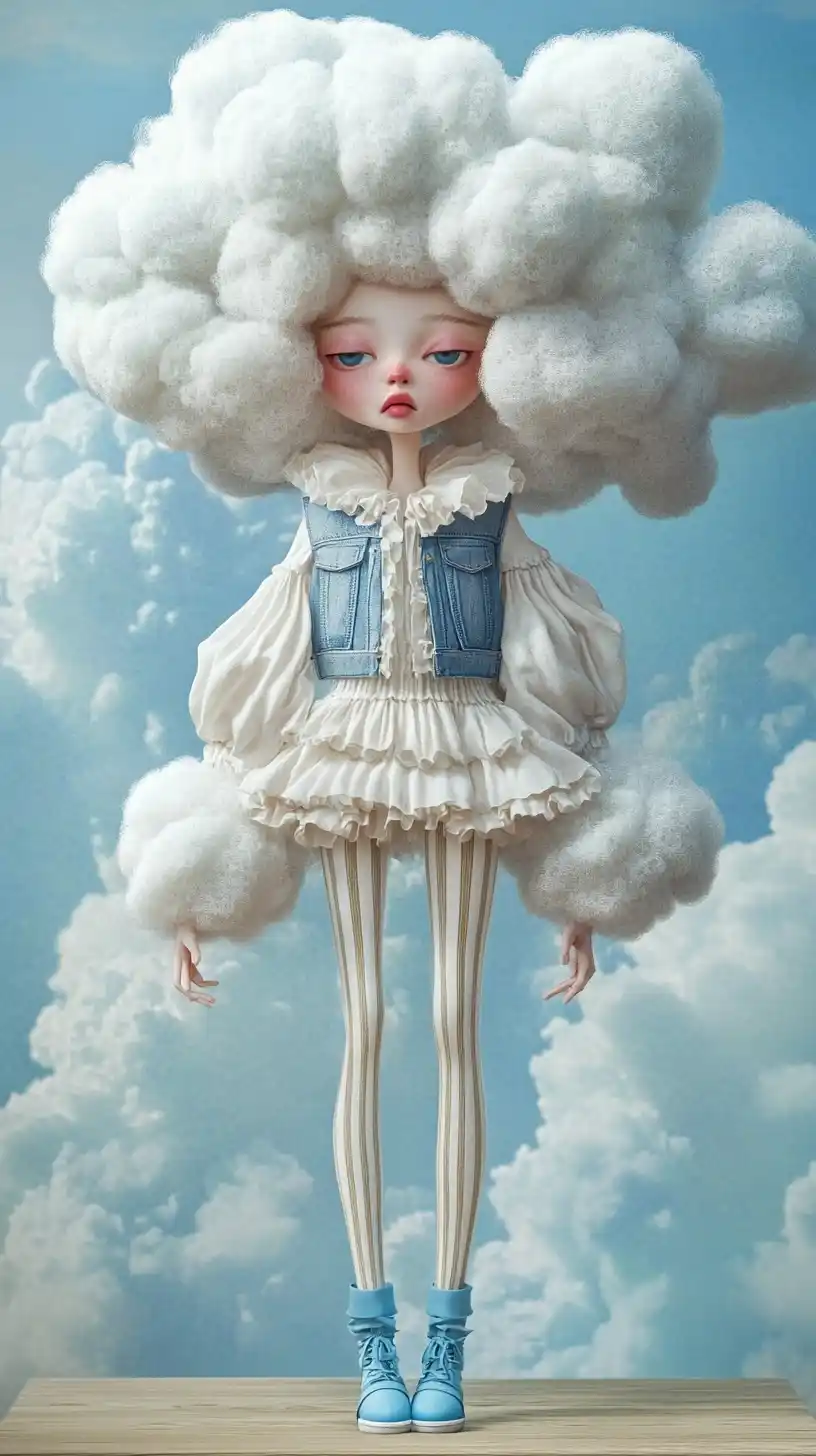 Whimsical Character in Clouds