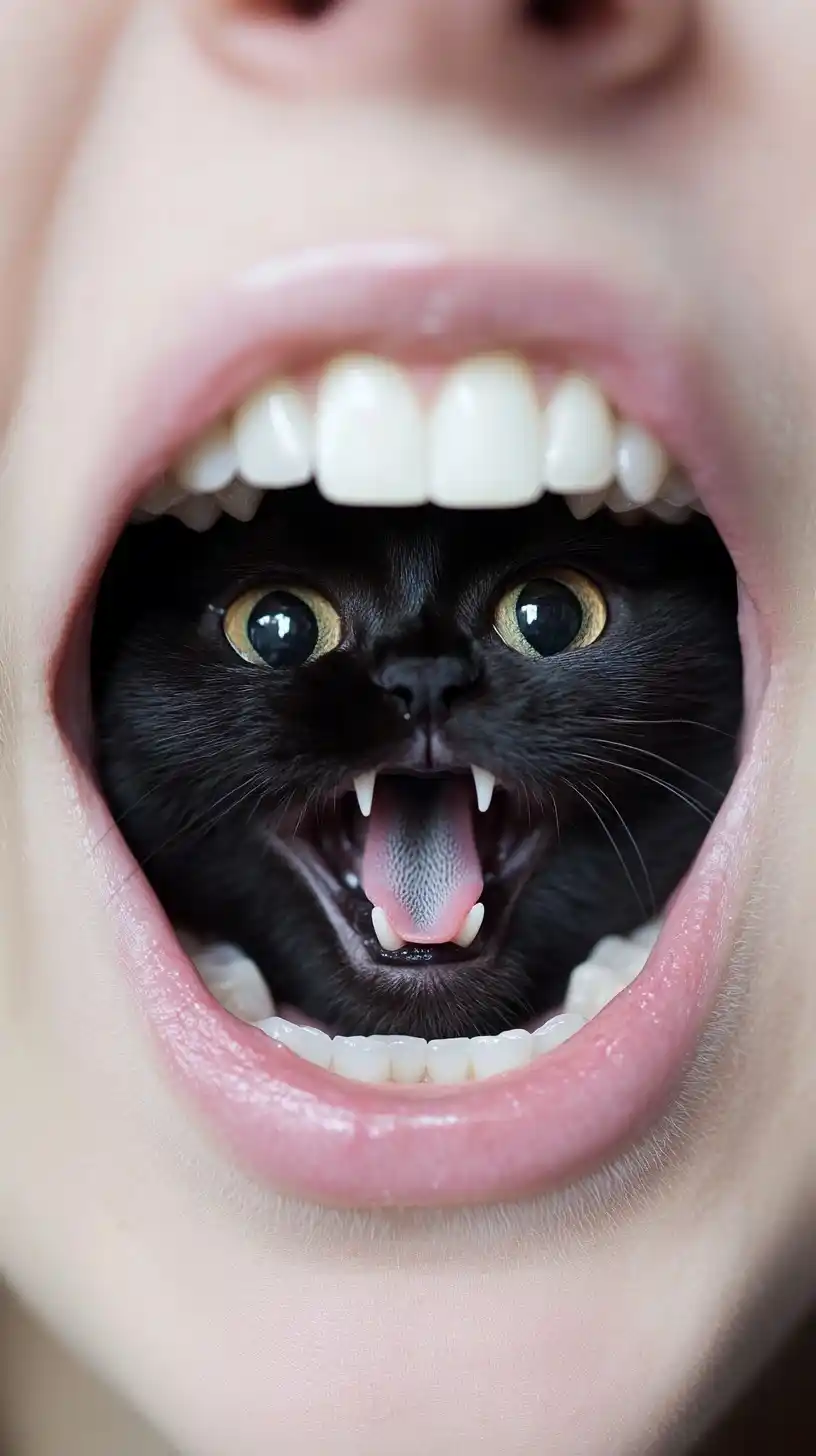 Cat Inside Mouth Illustration