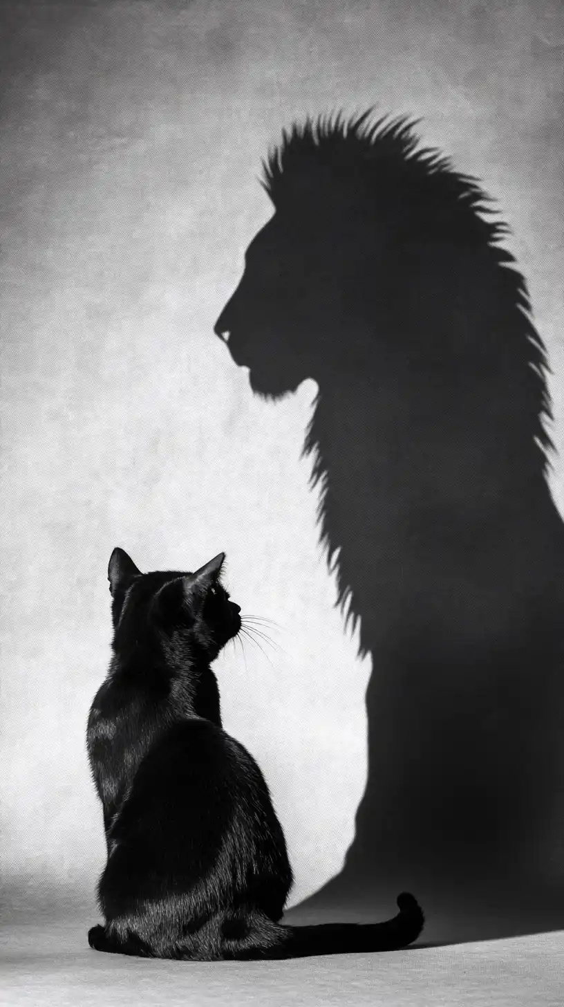 Black Cat with Lion Silhouette