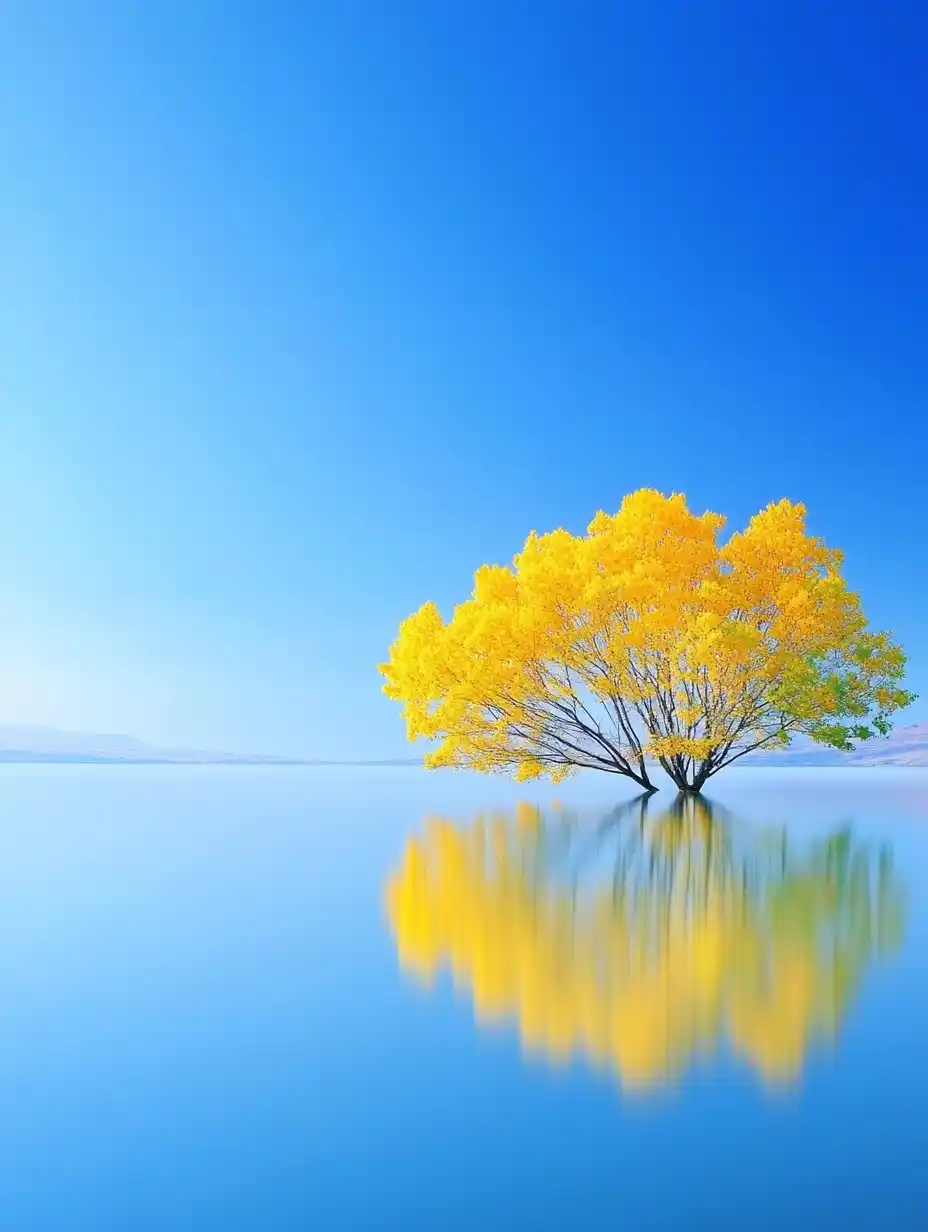 Minimalist Ginkgo Trees Reflection