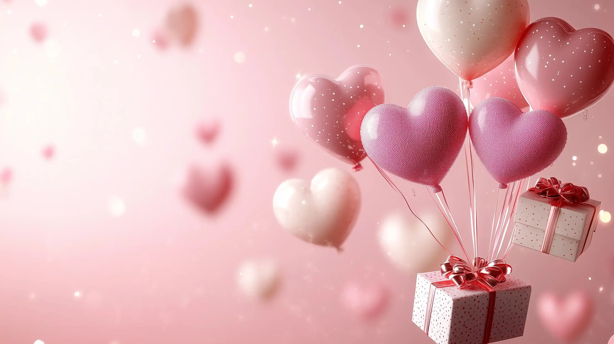 3D Heart Balloons on Pink