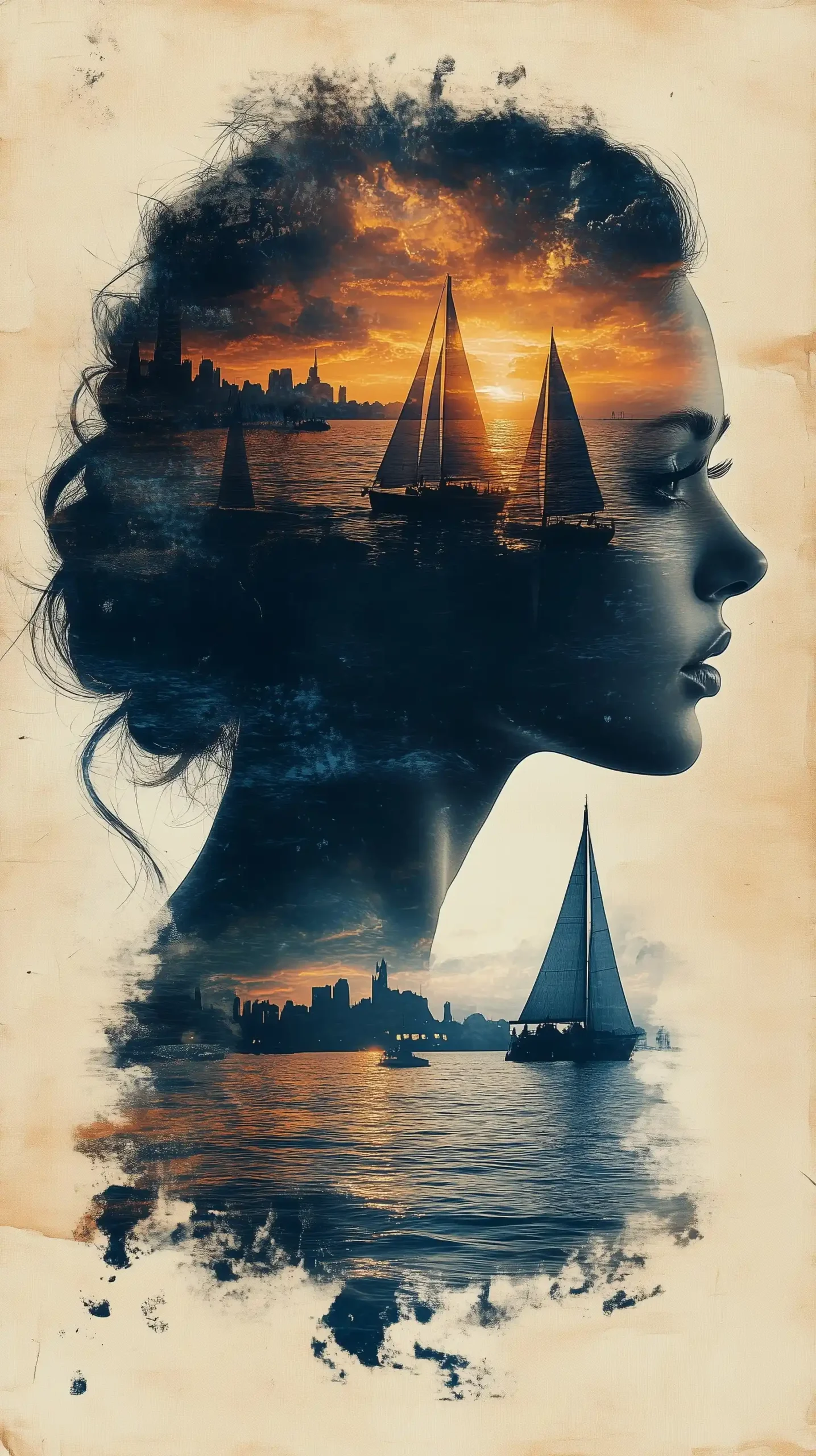 Textured Profile with Sailboats