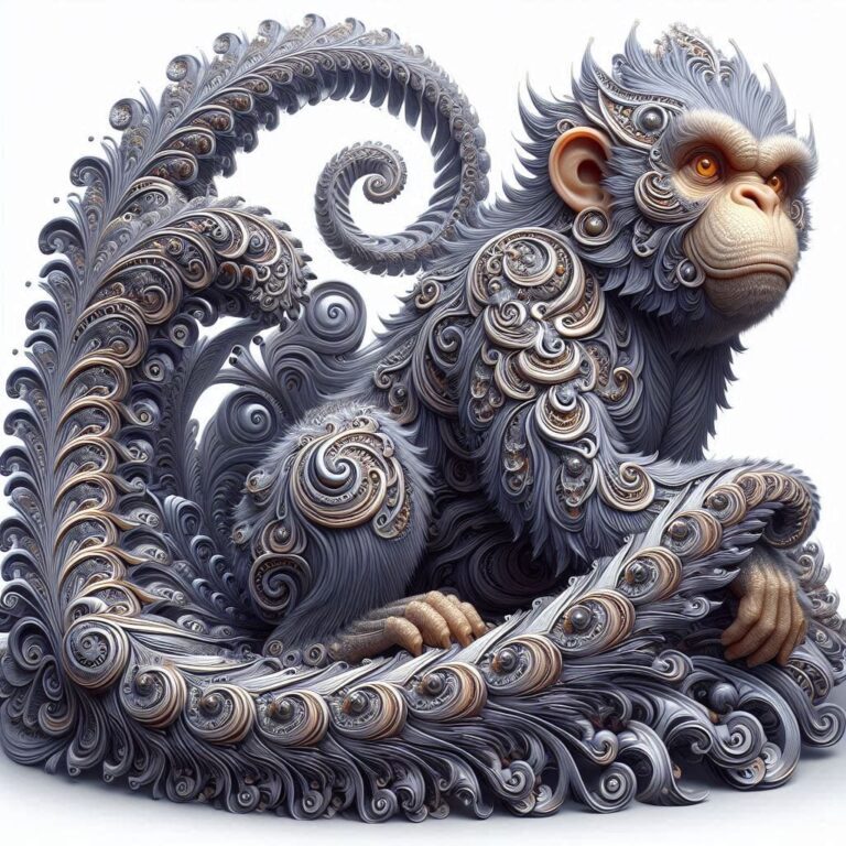 Fractal Silver Monkey in Forest Poker Style