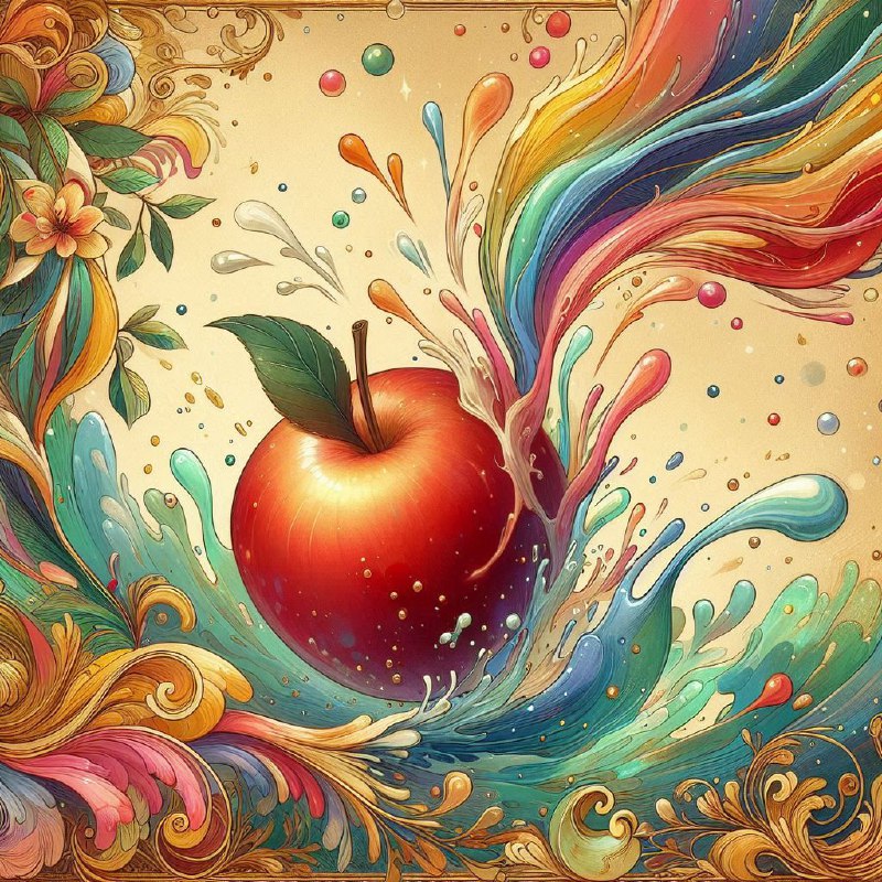 Apple Dropping in Water Studio Ghibli Illustration