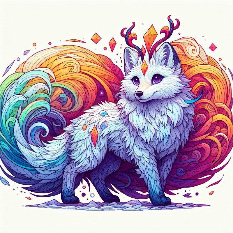 Arctic Fox With Colorful Lines Fantasy Illustration