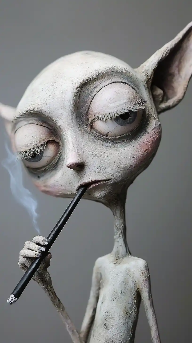 Skinny Elf Smoking Cigarette