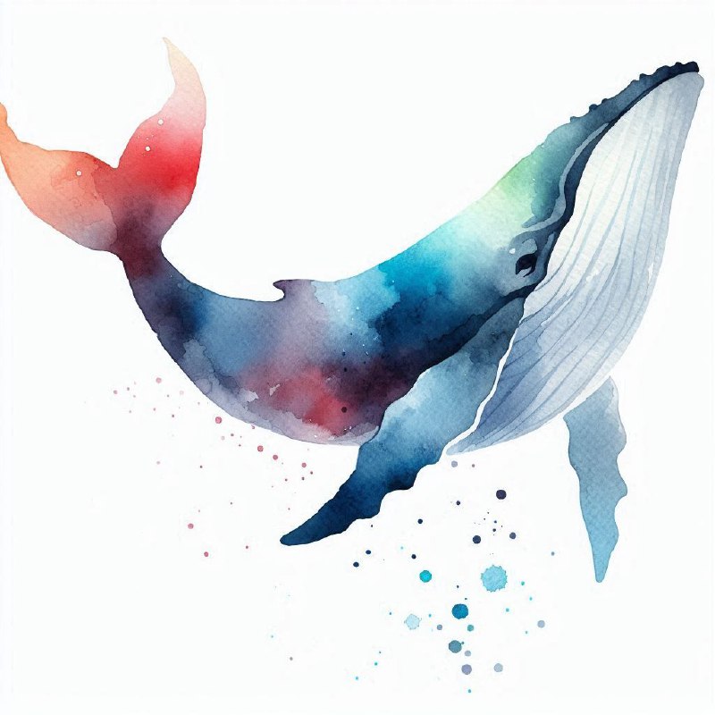 Humpback Whale Minimalist Watercolor on White