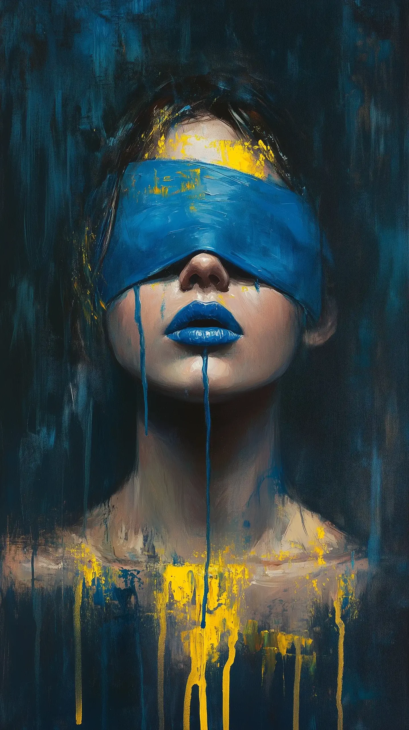 Blue Blindfolded Woman Painting