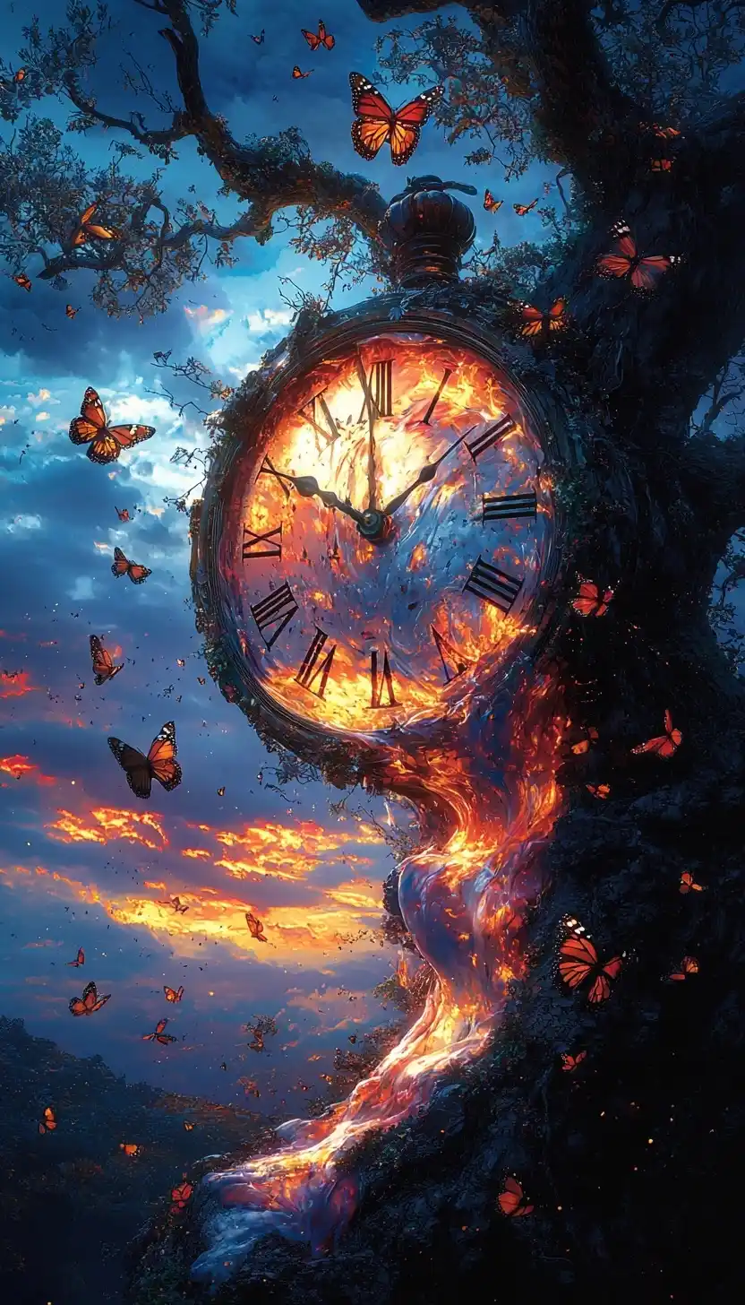 Surreal Melting Clock Scene