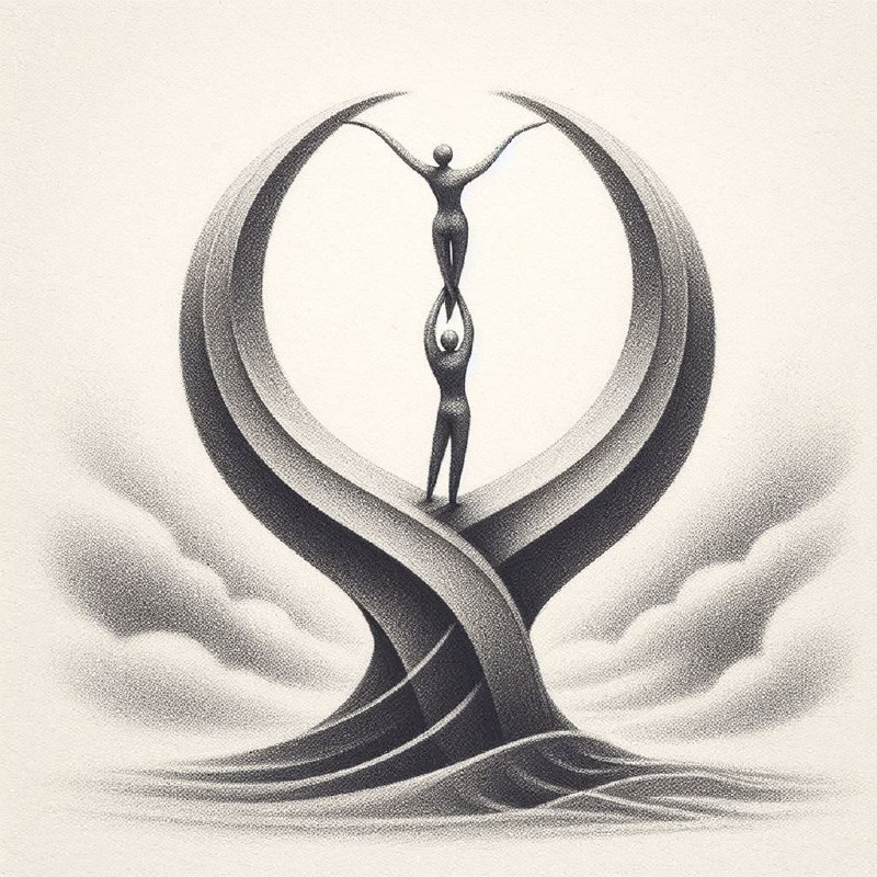 Two People as Abstract Statue Pencil Drawing