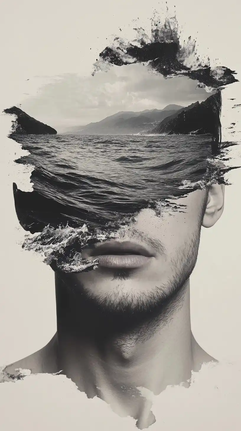 Surrealist Man with Mountains
