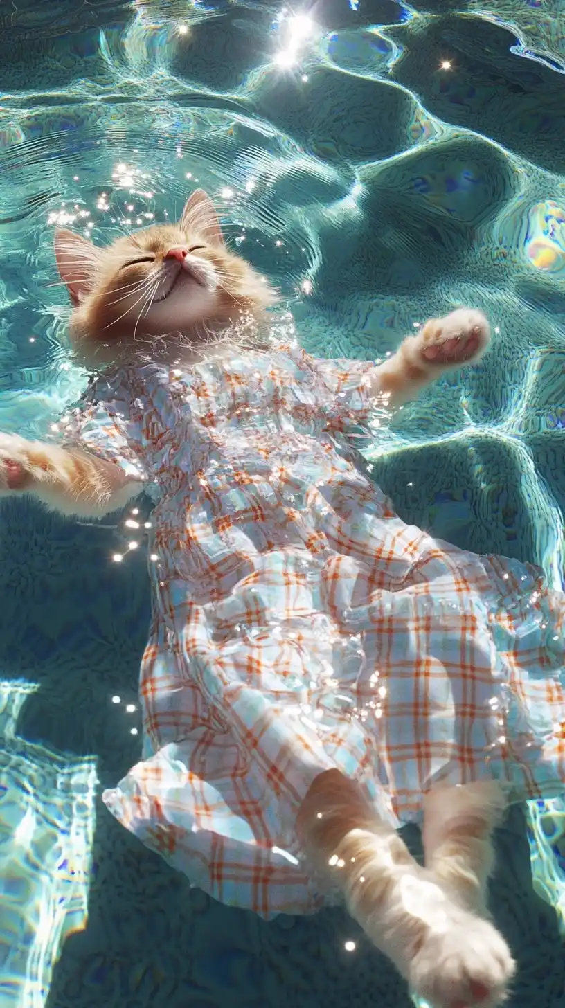 Floating Cat in Pool