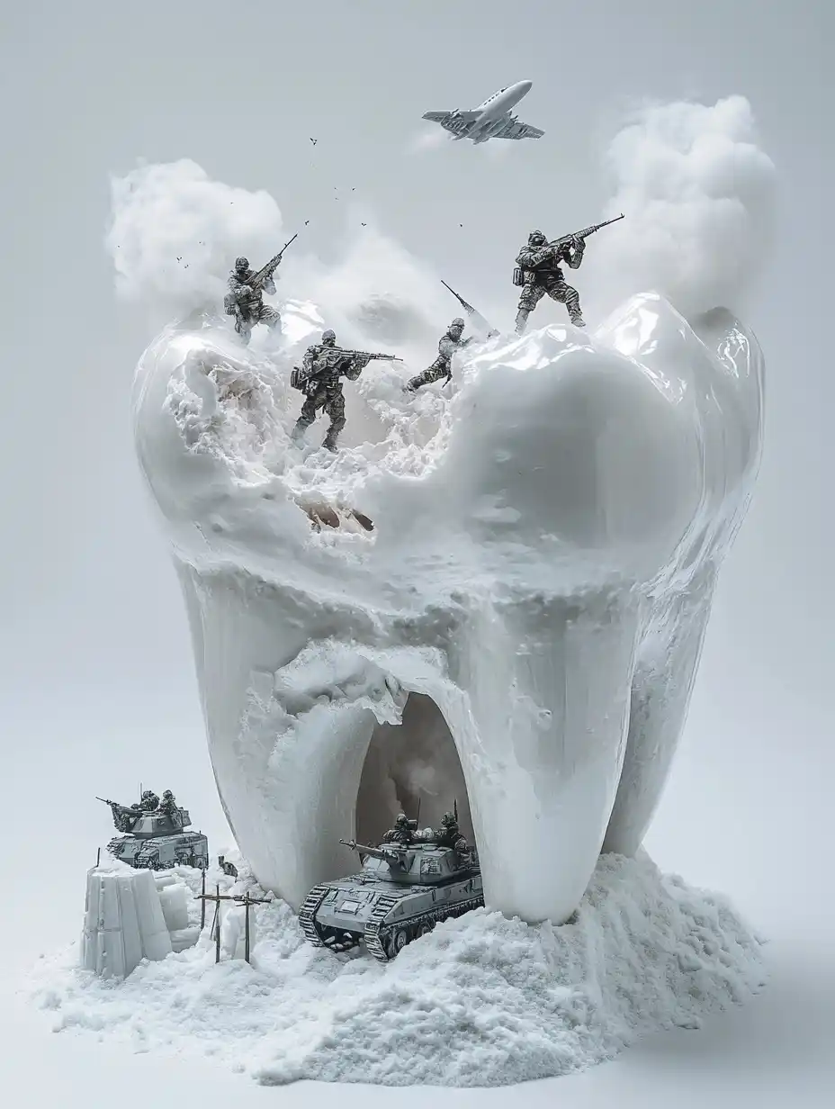 Surreal Tooth War Scene